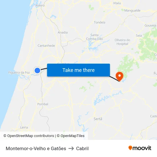 Montemor-o-Velho e Gatões to Cabril map
