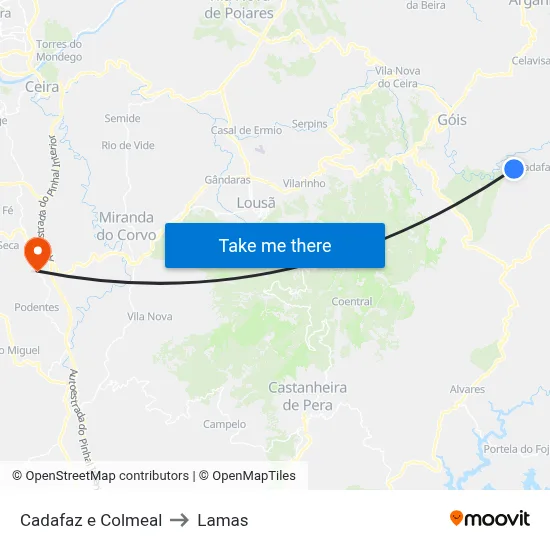 Cadafaz e Colmeal to Lamas map