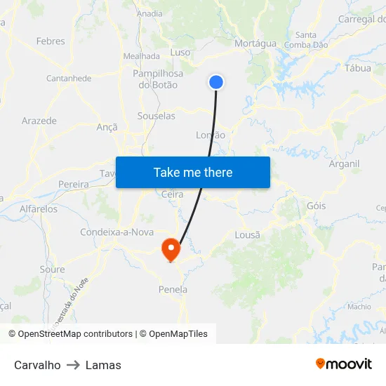 Carvalho to Lamas map