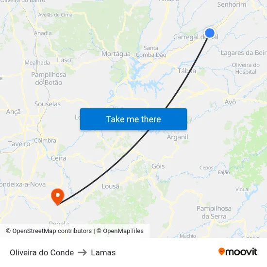 Oliveira do Conde to Lamas map