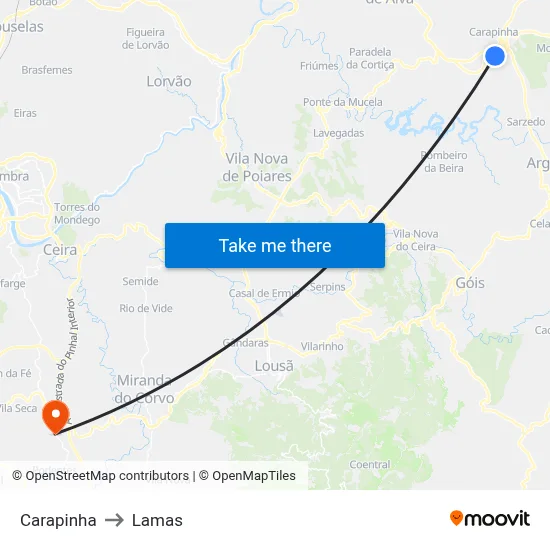 Carapinha to Lamas map