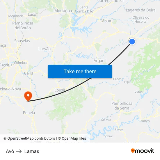 Avô to Lamas map