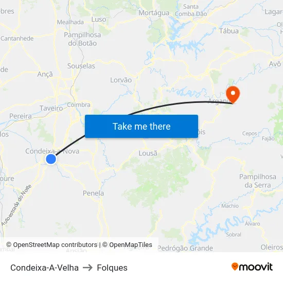 Condeixa-A-Velha to Folques map
