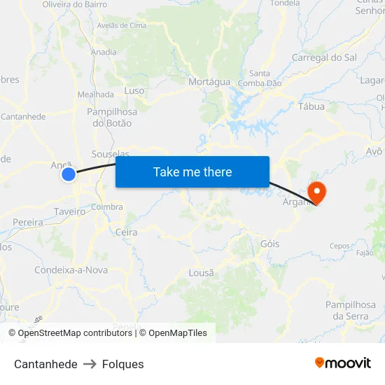 Cantanhede to Folques map