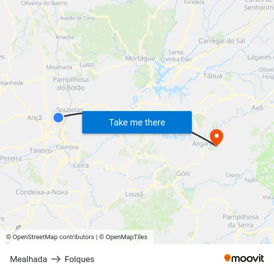 Mealhada to Folques map