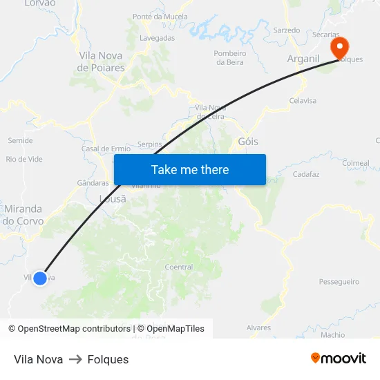 Vila Nova to Folques map