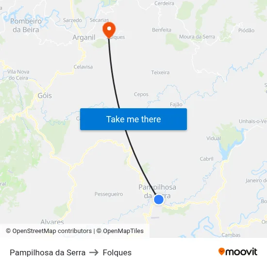 Pampilhosa da Serra to Folques map