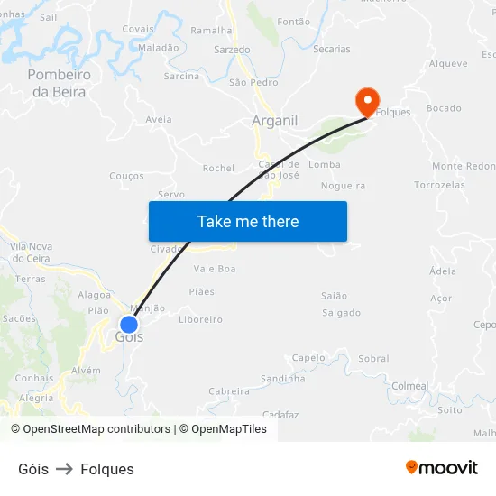 Góis to Folques map