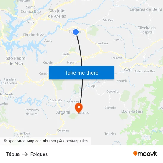 Tábua to Folques map