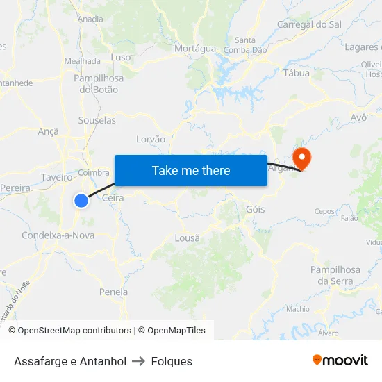 Assafarge e Antanhol to Folques map