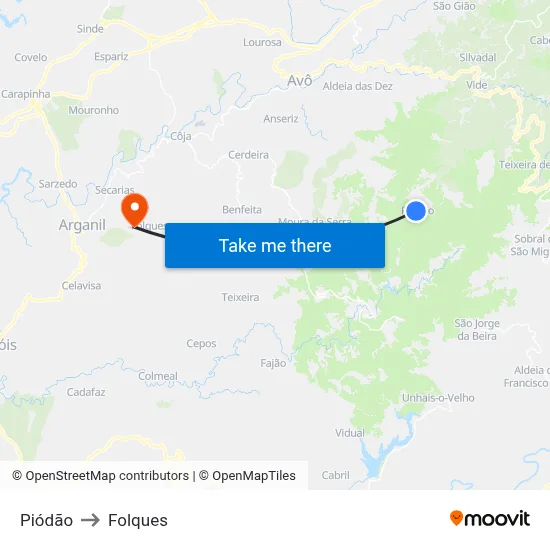 Piódão to Folques map
