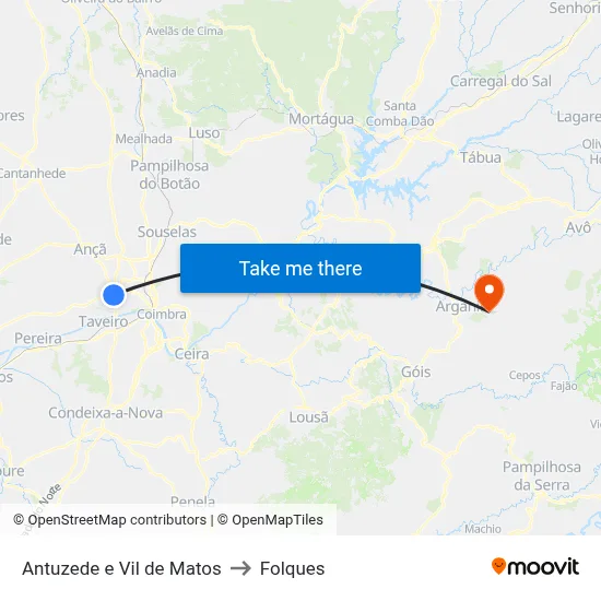 Antuzede e Vil de Matos to Folques map