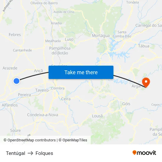 Tentúgal to Folques map