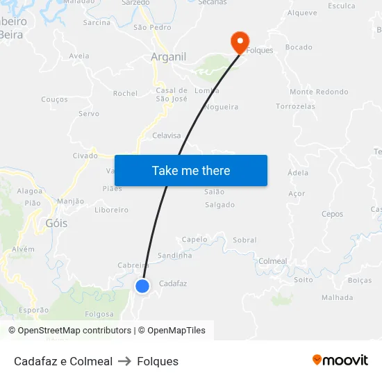 Cadafaz e Colmeal to Folques map