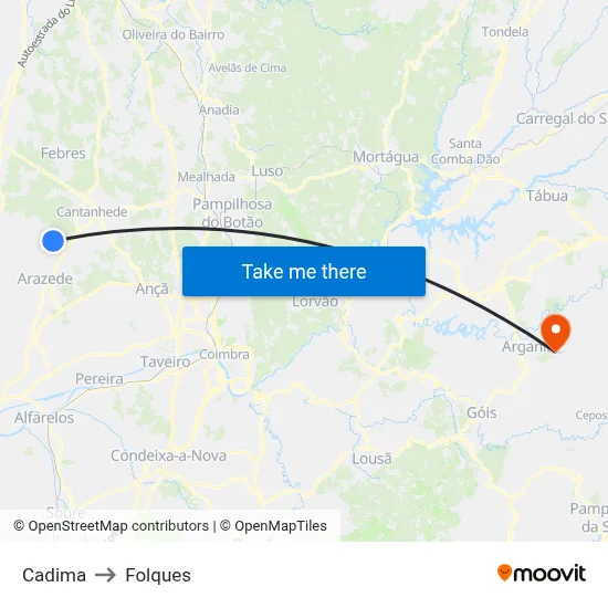 Cadima to Folques map