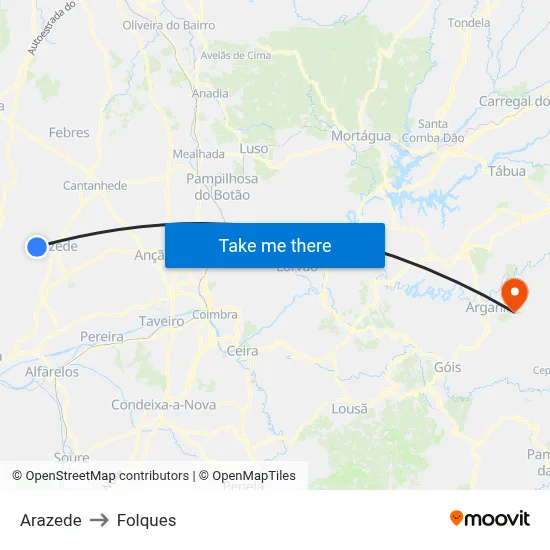 Arazede to Folques map