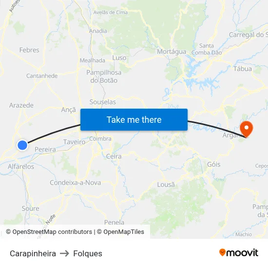 Carapinheira to Folques map
