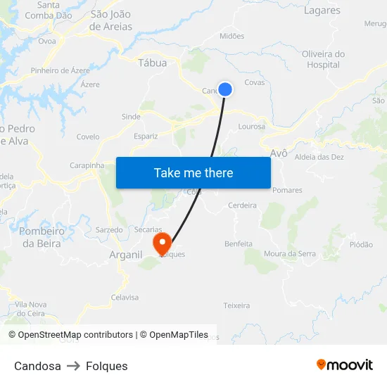 Candosa to Folques map