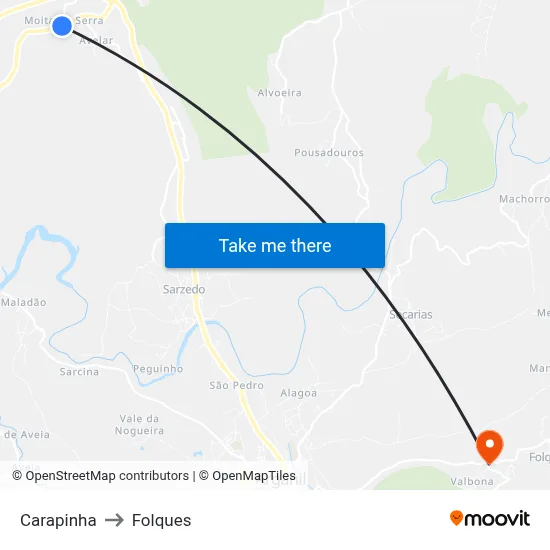 Carapinha to Folques map