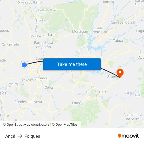 Ançã to Folques map