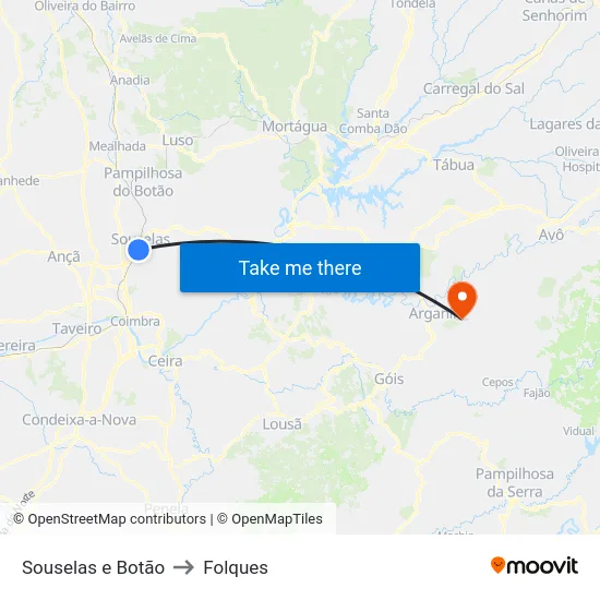 Souselas e Botão to Folques map