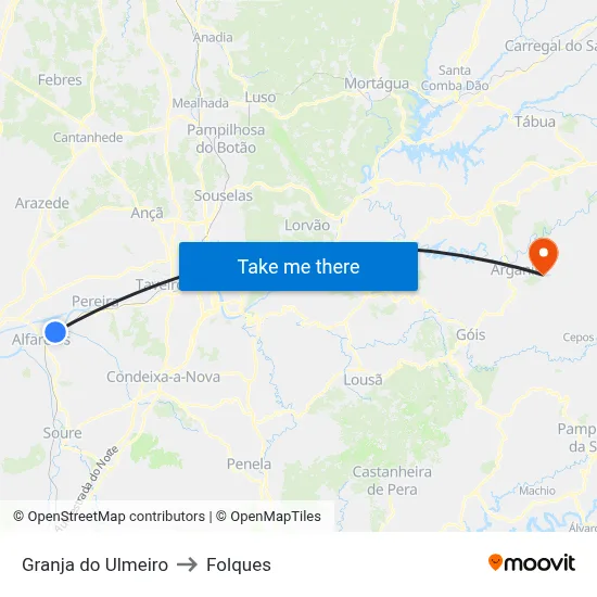 Granja do Ulmeiro to Folques map