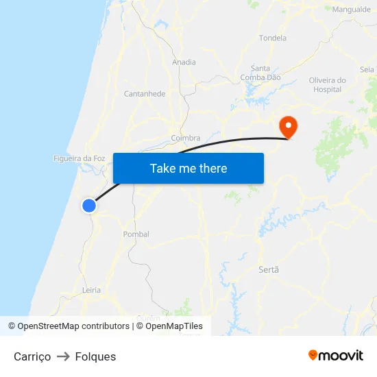 Carriço to Folques map