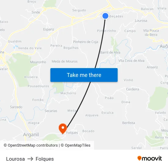 Lourosa to Folques map