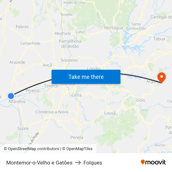 Montemor-o-Velho e Gatões to Folques map