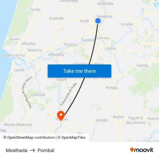 Mealhada to Pombal map