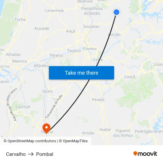 Carvalho to Pombal map