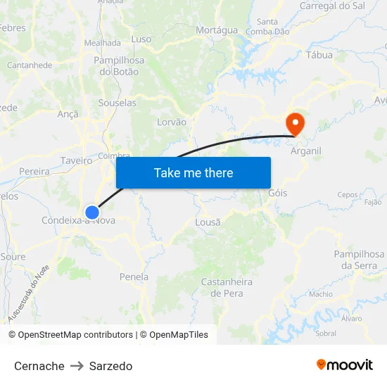 Cernache to Sarzedo map
