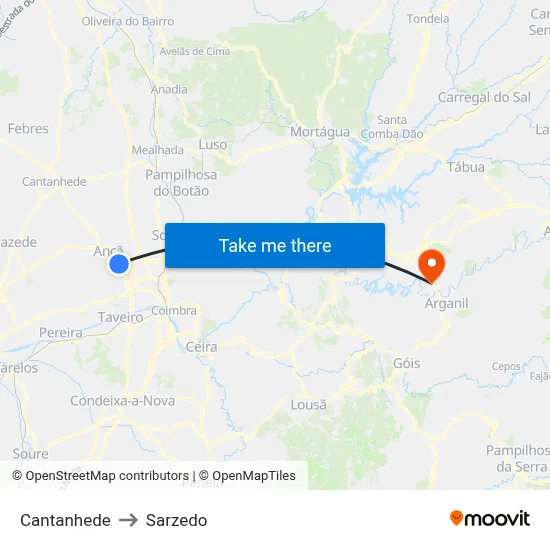 Cantanhede to Sarzedo map