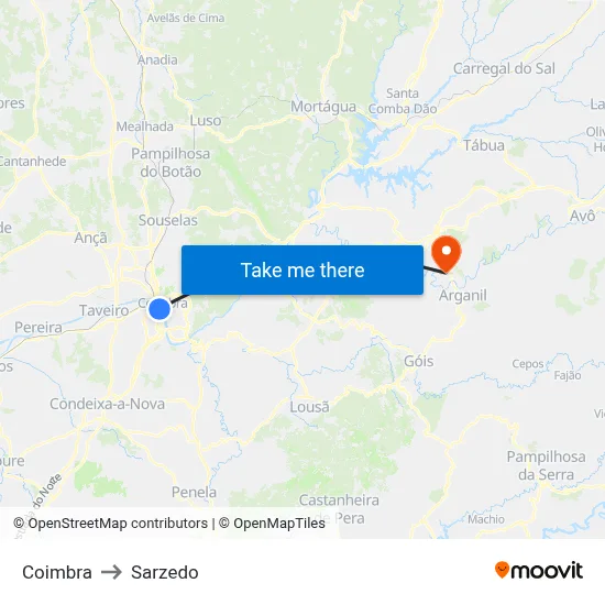 Coimbra to Sarzedo map