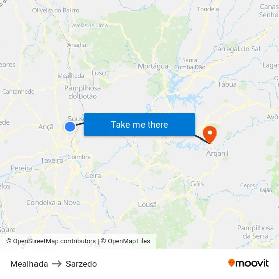 Mealhada to Sarzedo map