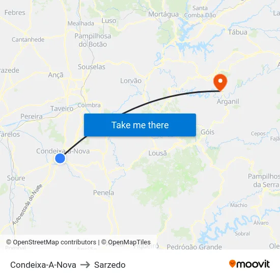 Condeixa-A-Nova to Sarzedo map