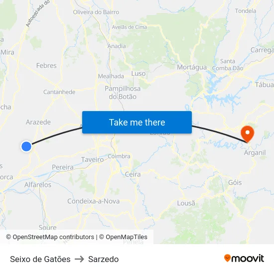 Seixo de Gatões to Sarzedo map