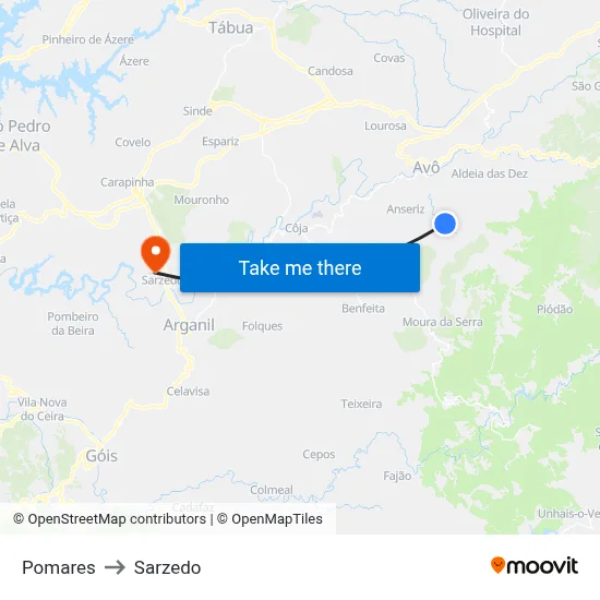 Pomares to Sarzedo map