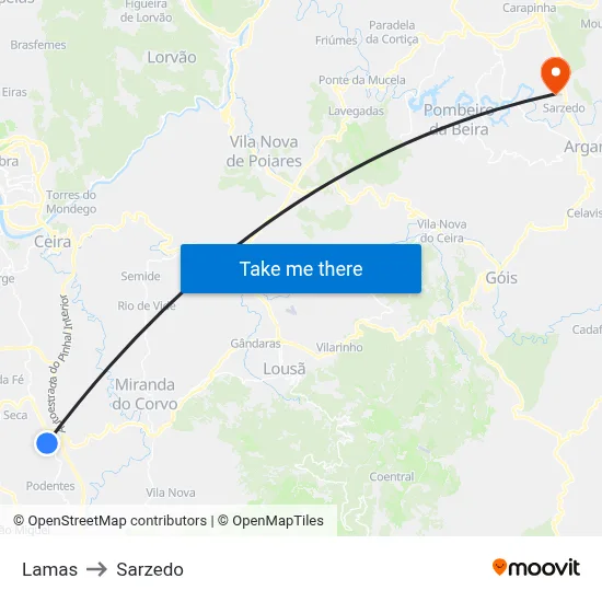 Lamas to Sarzedo map