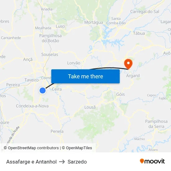 Assafarge e Antanhol to Sarzedo map