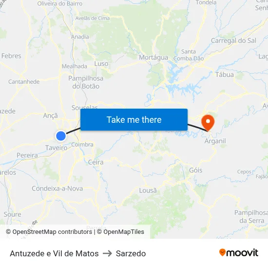 Antuzede e Vil de Matos to Sarzedo map