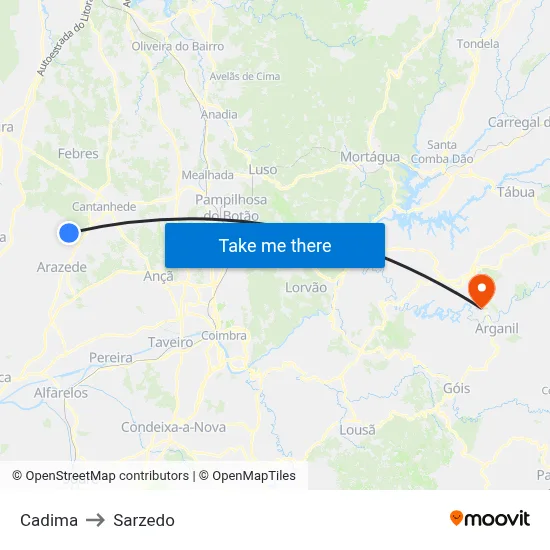 Cadima to Sarzedo map