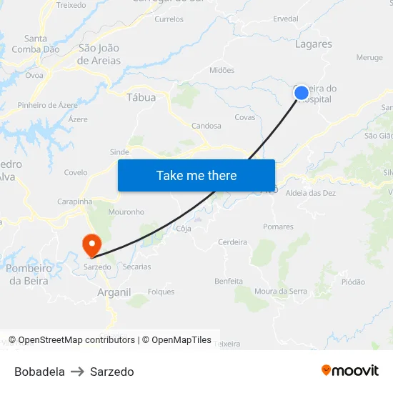 Bobadela to Sarzedo map