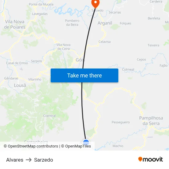 Alvares to Sarzedo map