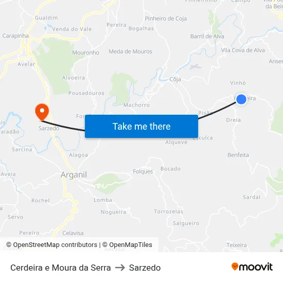 Cerdeira e Moura da Serra to Sarzedo map