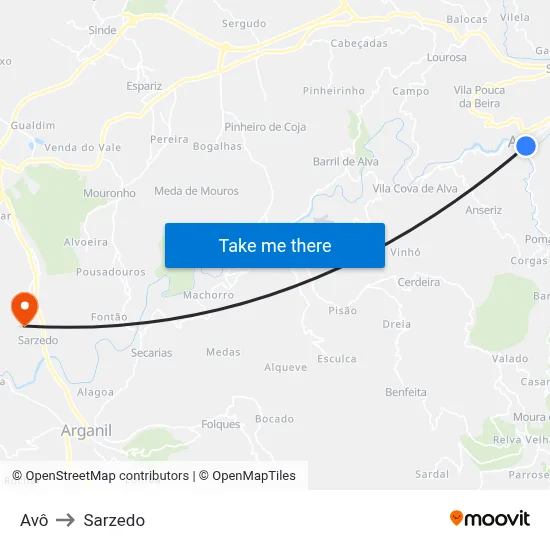 Avô to Sarzedo map