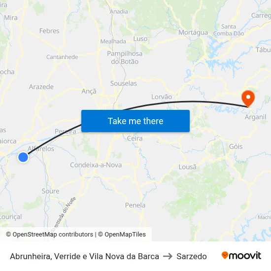 Abrunheira, Verride e Vila Nova da Barca to Sarzedo map