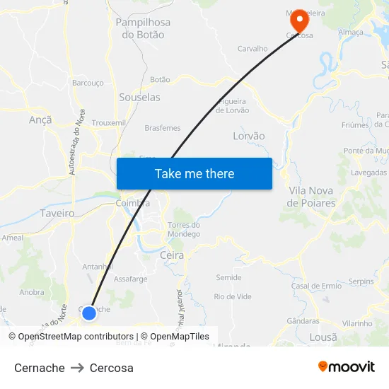 Cernache to Cercosa map