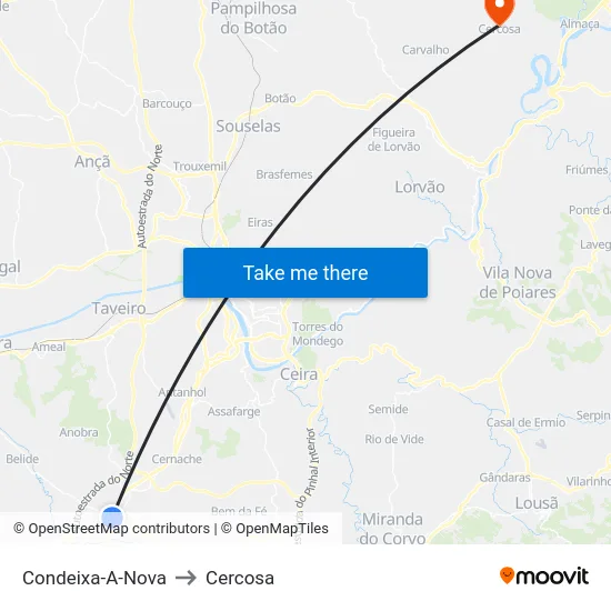 Condeixa-A-Nova to Cercosa map