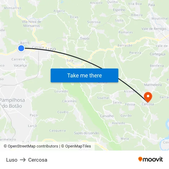 Luso to Cercosa map
